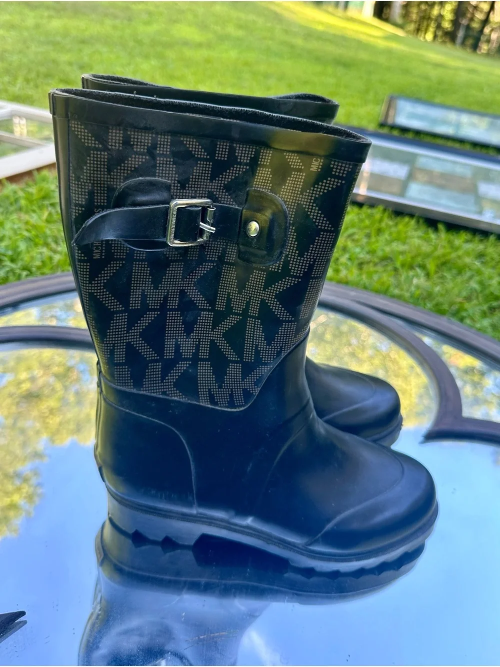 Michael Kors Black Logo Rain Boots with Buckle Detail
